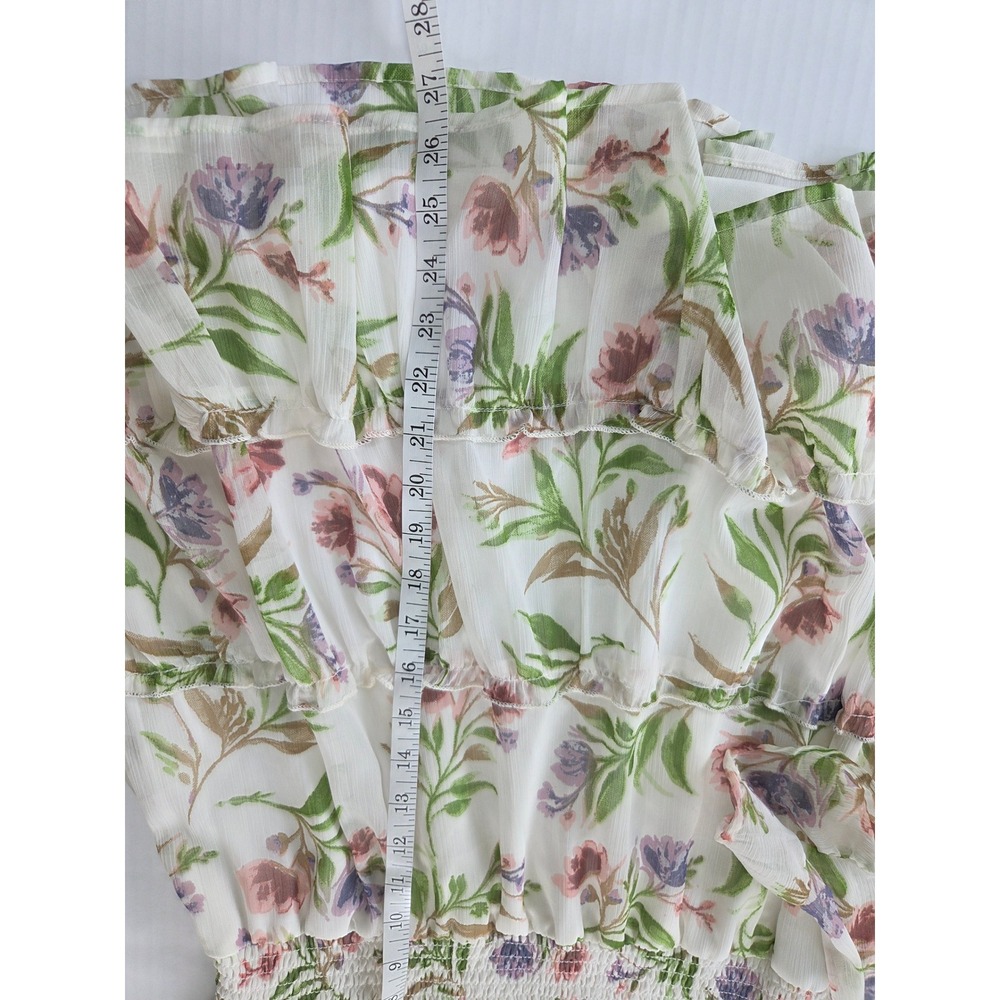 Mint of Blush Floral Smocked Mini Dress XL White Pink Purple Ruffle Tiered Boho - Picture 5 of 6